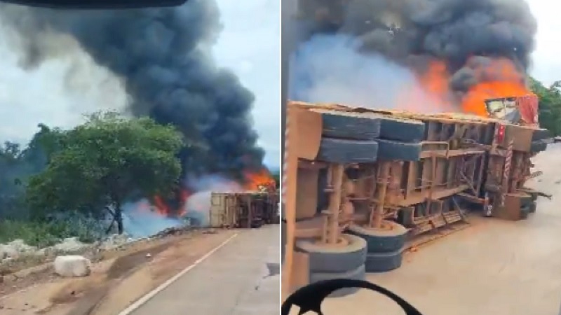 Carreta carregada de algodão tomba e pega fogo sem vitimas – Jornal Advogado – Em Mato Grosso