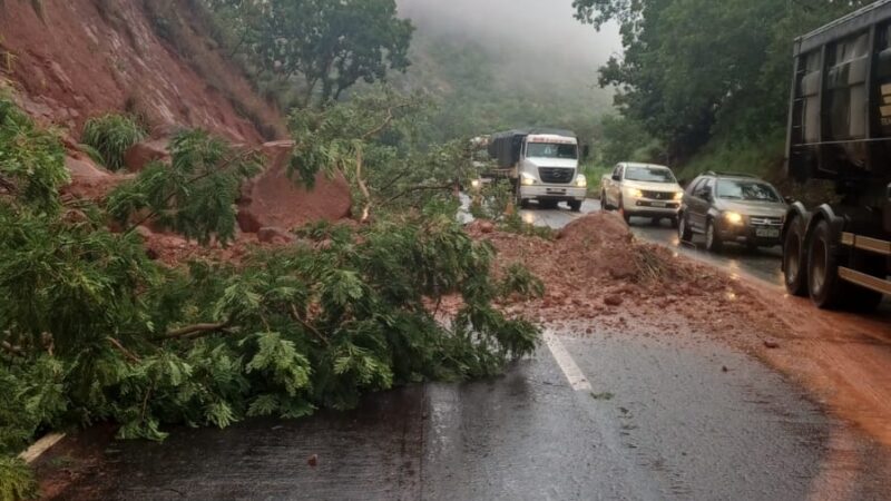 Fortes chuvas causas desmoronamento de terras a arvores e BR de MT