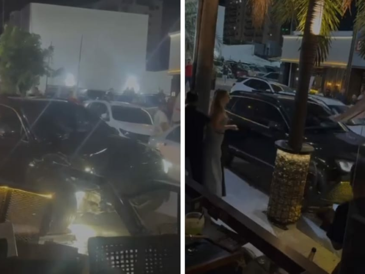 Empresário se envolve em briga e joga carro contra deck de restaurante na Praça Popular; veja