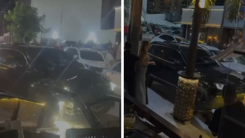 Empresário se envolve em briga e joga carro contra deck de restaurante na Praça Popular; veja
