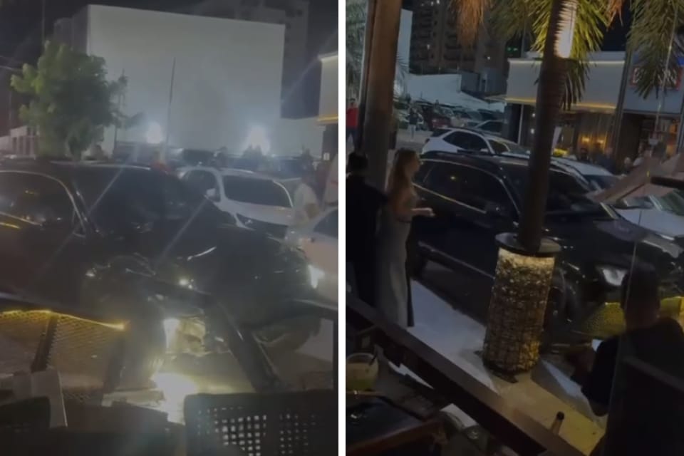 Empresário se envolve em briga e joga carro contra deck de restaurante na Praça Popular; veja