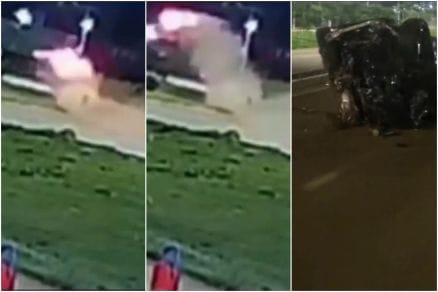 BMW em alta velocidade ‘voa’ ao subir em canteiro e capota várias vezes