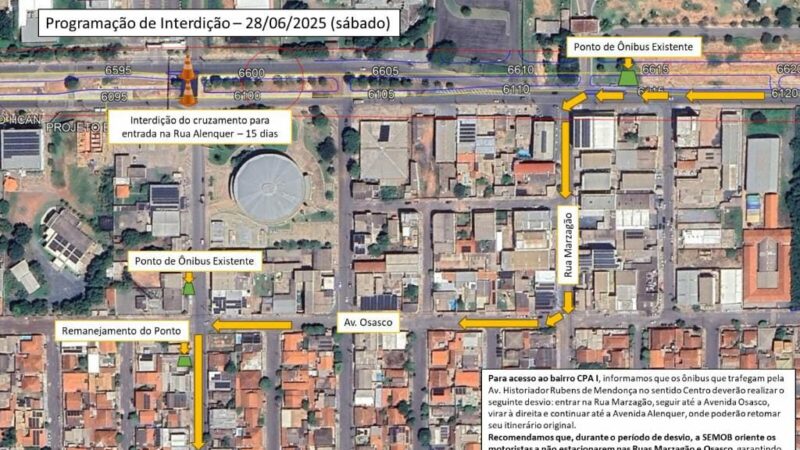 Cruzamento na entrada do CPA 1 será fechado para concretagem de pistas do BRT; veja rota de desvio