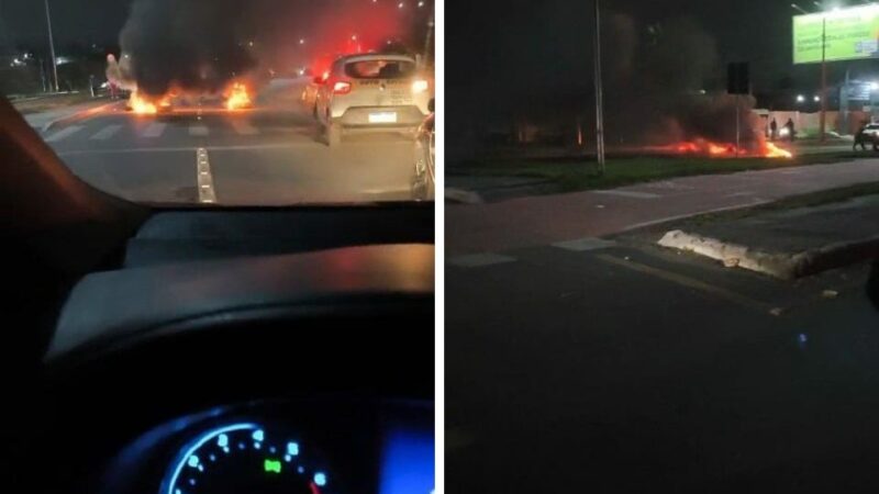 Moradores queimam pneus em protesto por mais segurança em avenida de Cuiabá