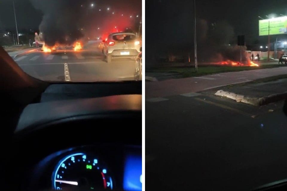 Moradores queimam pneus em protesto por mais segurança em avenida de Cuiabá