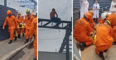 Homem que ameaçou se jogar de torre de supermercado pula de obra no pronto-socorro