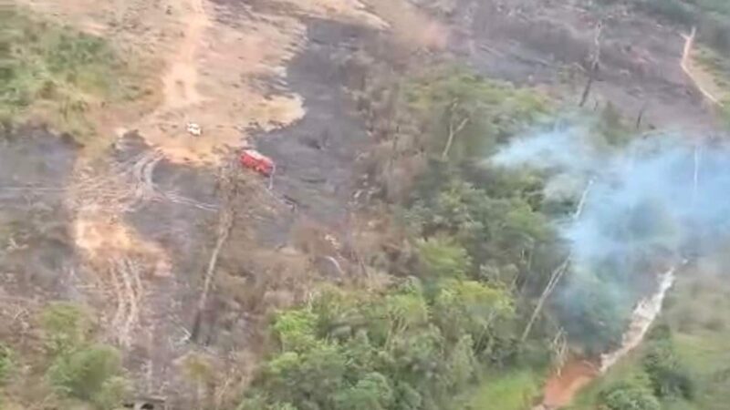 Bombeiros combatem novo incêndio em área de reserva na Trilha da Bica